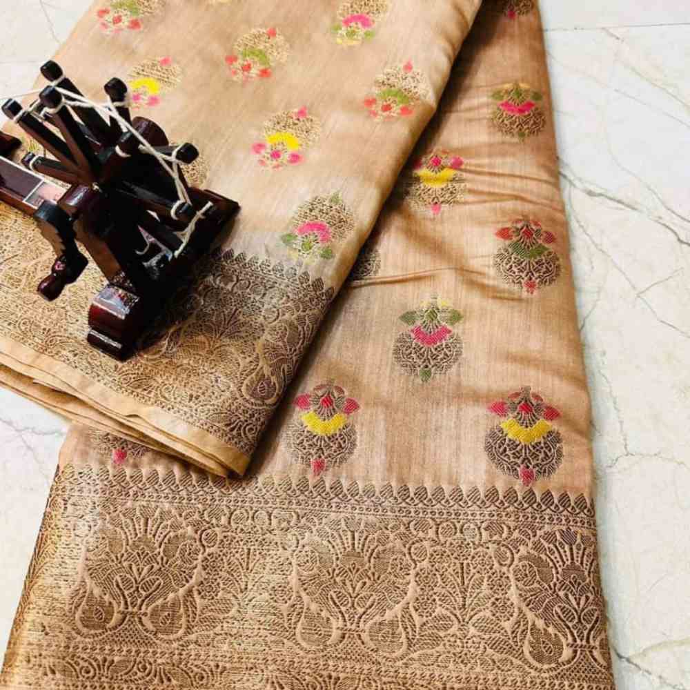 Tussar Saree with Madhubani Bride, Doli, and Kaahar Painting